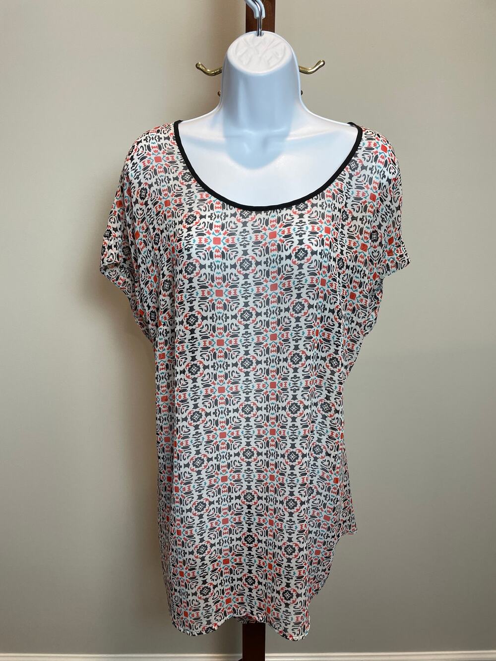 Daniel Rainn for Anthropologie Sheer Chiffon Boho Pattern Top Size 2X NWT